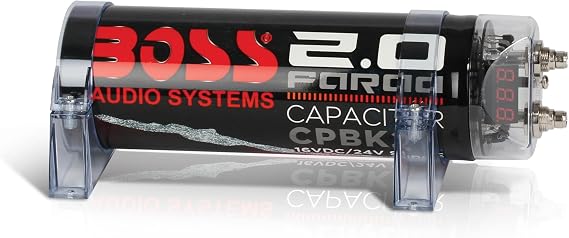BOSS Audio Systems CPBK2 Car Capacitor - 2 Farad, Energy Storage, Enhance Bass From Stereo, 3 Digit Voltage Display, Charging Status LED