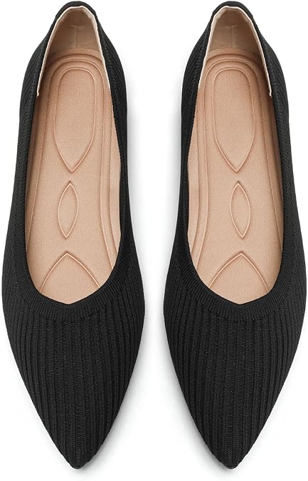 Flats for Women Pointed Toe Knit Foldable Ballet Flat Shoes