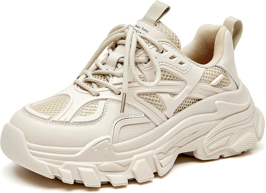 BEAU TODAY Chunky Platform Sneakers for Women Lace-Up Fashion Shoes