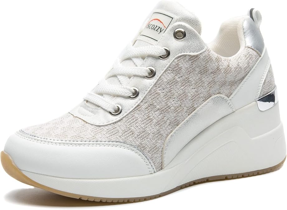White Heel Wedge Sneakers for Women, Lace Up Casual High Heel Shoes Walking Shoes Hidden Sneakers W140-SZW37-WHITE-9