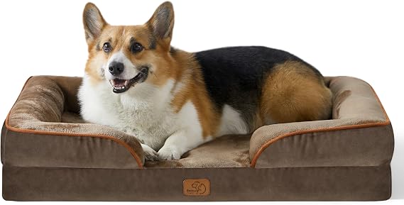 Bedsure Orthopedic Dog Beds Large Sized Dog with Removable Washable Cover | 35" Classic Big Dog Couch Sofa Waterproof, Comfy Bolster Sides, Nonslip Bottom, Cozy Pet Bed for Cats, Senior Dogs, Brown