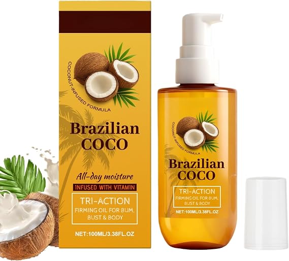 100ml Brazilian Coco Firming Body Oil,Deep Moisturising Coconut Body Oil,Skin Care Massage Oils,Skin Tightening & Glow Remedy Oils to Tighten and Lift Sagging Skins,Fast Absorbing Hydration