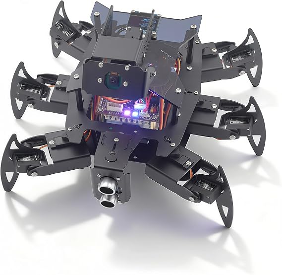 Adeept Ultimate RaspClaws Hexapod Spider Robot Kit Compatible with Raspberry Pi 5/4B/3B/3B+(Board Not Included), Color Tracking,OLED Display,Video Transmission, STEAM Crawling Robotics with PDF Manual