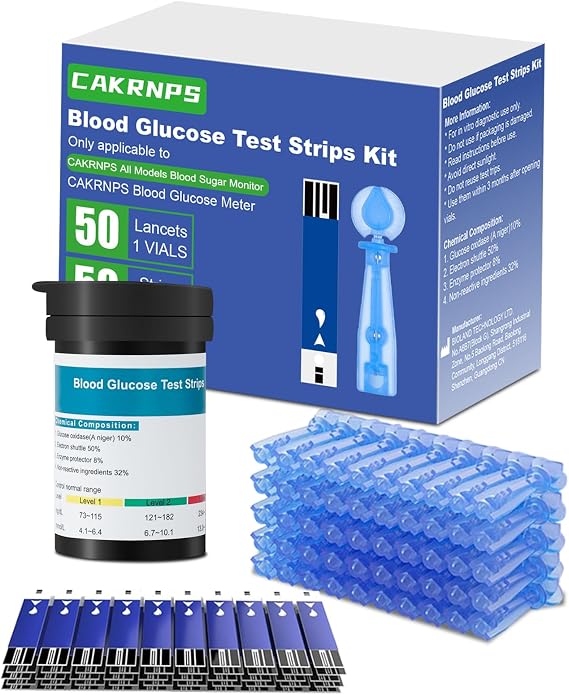 Blood Glucose Test Strips, 50 Count Blood Sugar Test Strips and 50 Lancets for Diabetes, Accurate, Auto Code, Compatible with All CAKRNPS Glucometer for Easy Blood Sugar Testing (No Monitor)