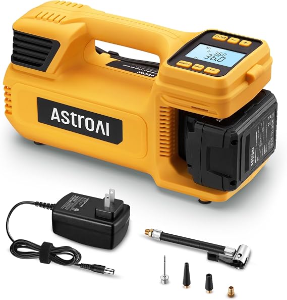 AstroAI TC4 Heavy Duty Cordless Tire Inflator, 470W Portable Air Compressor | 150 PSI Air Pump with 18V 4000mAh Battery Digital Display Auto Shutoff Fast Inflation For Trucks, SUVs, RVs And Cars