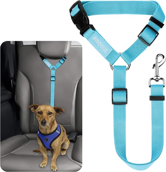 BWOGUE Dog Seat Belt for Car, Headrest Restraint Lead, Non-Elastic, Blue