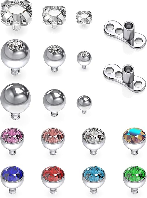 SCERRING 14G Dermal Piercing Jewelry Anchor Tops and Base Titanium Microdermals Piercing for Women Men CZ Ball Flat Moon Star Opal Heart 2mm 3mm 4mm