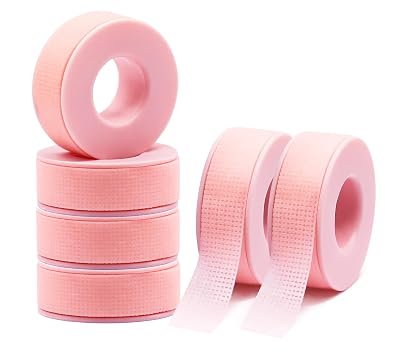 Lash Tape for Eyelash Extensions, Sticky Silicone Adhesive Pain-Free Removal Eyelash Tape, Pink Sensitive Breathable Medical Micro-Porous Lash Tech Supplies, 0.5 in x 4 Yds, 6 Rolls