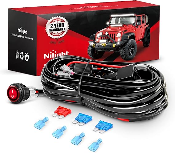 Nilight - NI -WA 06 LED Light Bar Wiring Harness Kit - 2 Leads 12V On Off Switch Power Relay Blade Fuse for Off Road Lights LED Work Light,