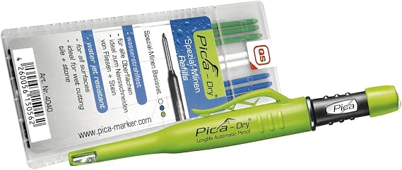 Pica 3030 + 4040 Dry Pen including Special Lead Base Set, Carpenter's Pencil, Green, Blue, White