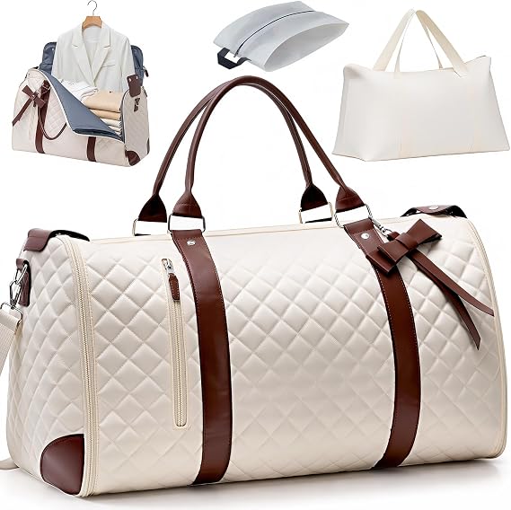 GARPROVM Garment Bags for Travel Women, 3 in 1 Convertible Garment Duffle Bags with Separated Tote Bag, Waterproof Suit Bag Travel Carry On Luggage Weekender Bag for Business Trip, Beige