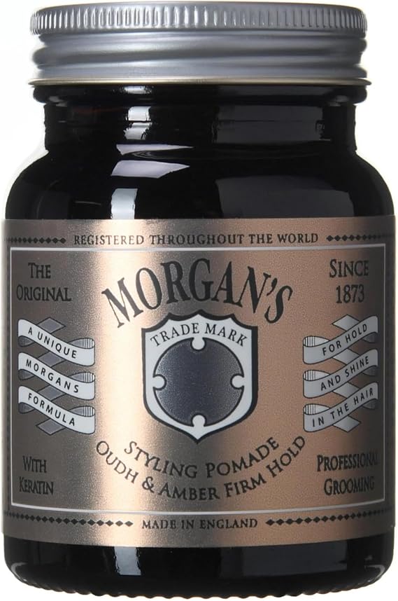 Morgan's Pomade Hair Styling Pomade for Men, Medium Shine and Strong Hold for All Hair Types, Enriched with Keratin, Oudh and Amber Fragrance 100g