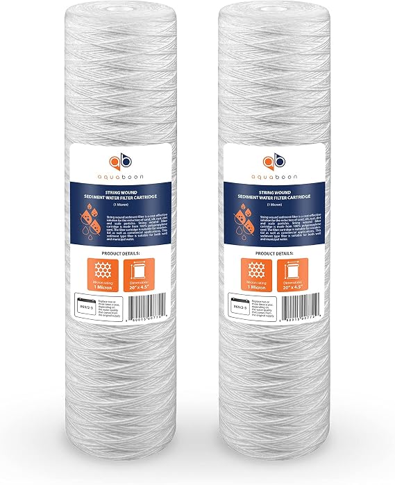 Aquaboon 1 Micron 20 x 4.5 Whole House String Wound Water Filter 2-Pack