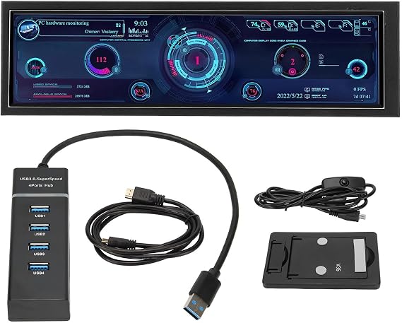 Gavigain 8.8 Inch Computer Temp Monitor PC Sensor Panel Display Computer Temp Monitor 1920x480 60Hz CPU GPU SSD Data Temperature Monitor for PC ARGB Computer Case Secondary Screen