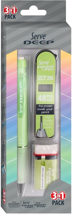 Serve Deep Versatİl Kalem & Silgi & Min 0,7mm 3 Lu Set Elma Yesili
