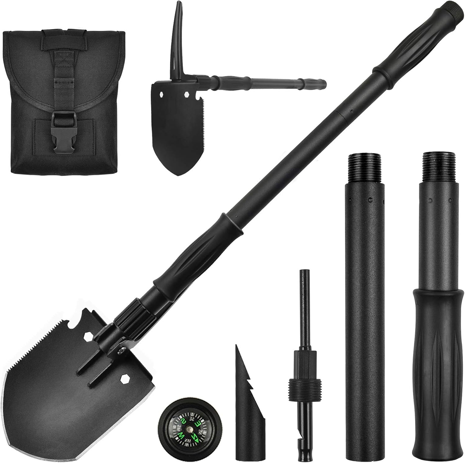 Yeacool Survival Camping Shovel, Folding Spade Multitool with Molle Bag, Entrenching Tool Military ,180 Degree Tactical Shovel High Carbon Steel,Portable Pickaxe for Digging,Gardening, and Off Roading