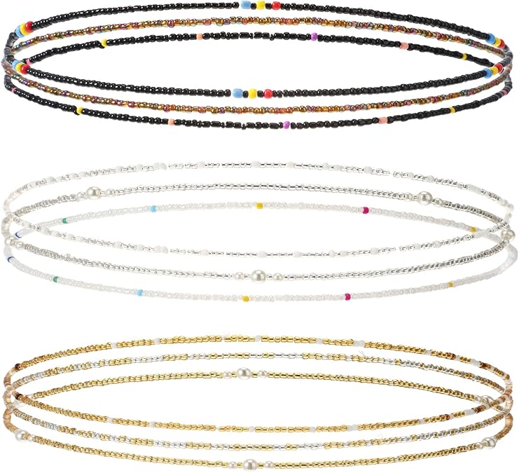 Kigeli 9 Pack Waist Bead Chains for Women Stretchy African Belly Chain