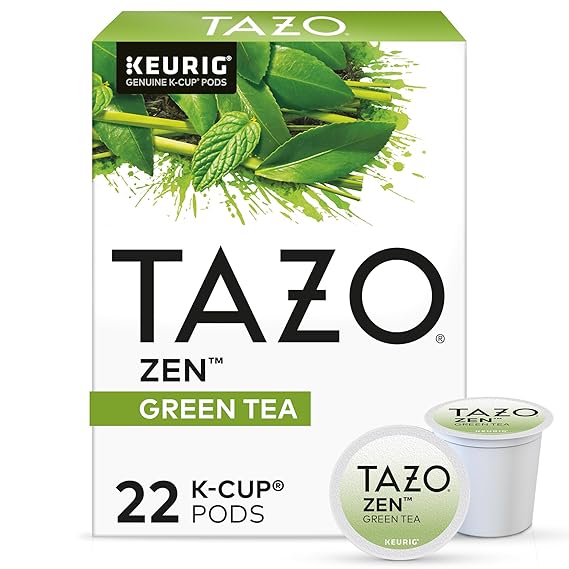TAZO Zen Green Tea K-Cups, Green Tea Zen for Health and Wellness, 22 Pods | Zen Green Tea K-Cups for quick Keurig brewing offer a blend of organic green tea, lemon verbena, lemongrass and spearmint