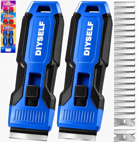 DIYSELF 2 Pack Razor Scraper Tool, Quick-Change Glass Scraper, 30 Blade