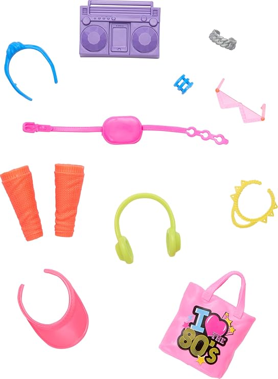 Barbie Doll Accessories With 1980s Retro Theme, Neon Styling Pieces, Stereo & Headphones