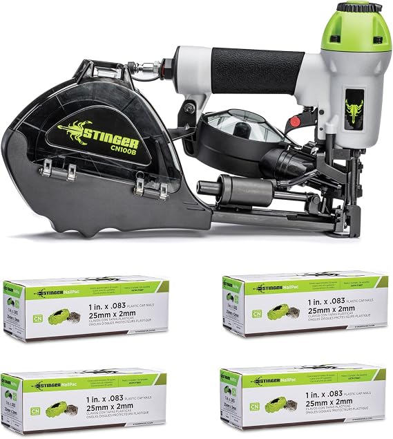 STINGER CN100B Pneumatic Collated Cap Nailer Kit, Tool & 8000 Cap Nails