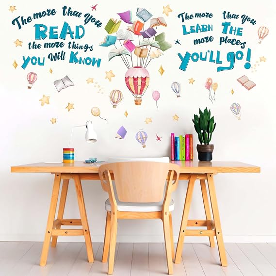 Reading Book Wall Stickers for Classroom: Learning Educational Read Inspirational Quotes The More that You Read Wall Decals - Peel and Stick Nursery School Library Office Wall Decor
