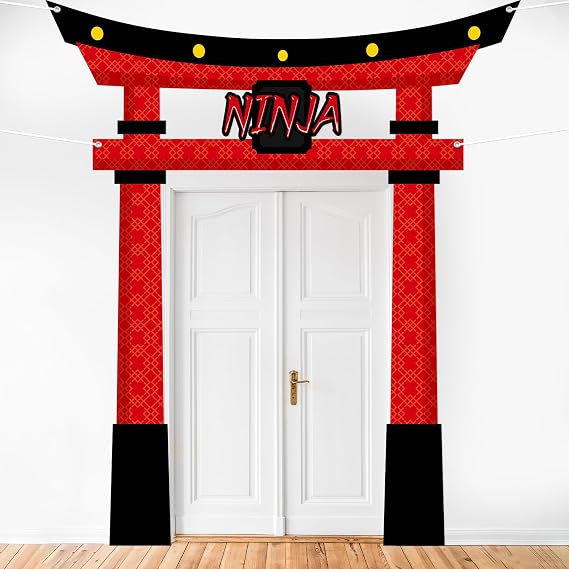 Ninja Birthday Party Decorations Door Banner Party Supplies Kidz Ninja Themed Door Hanging Warrior Theme Backdrop Banner for Kids Boys Girl Karate Birthday Decor