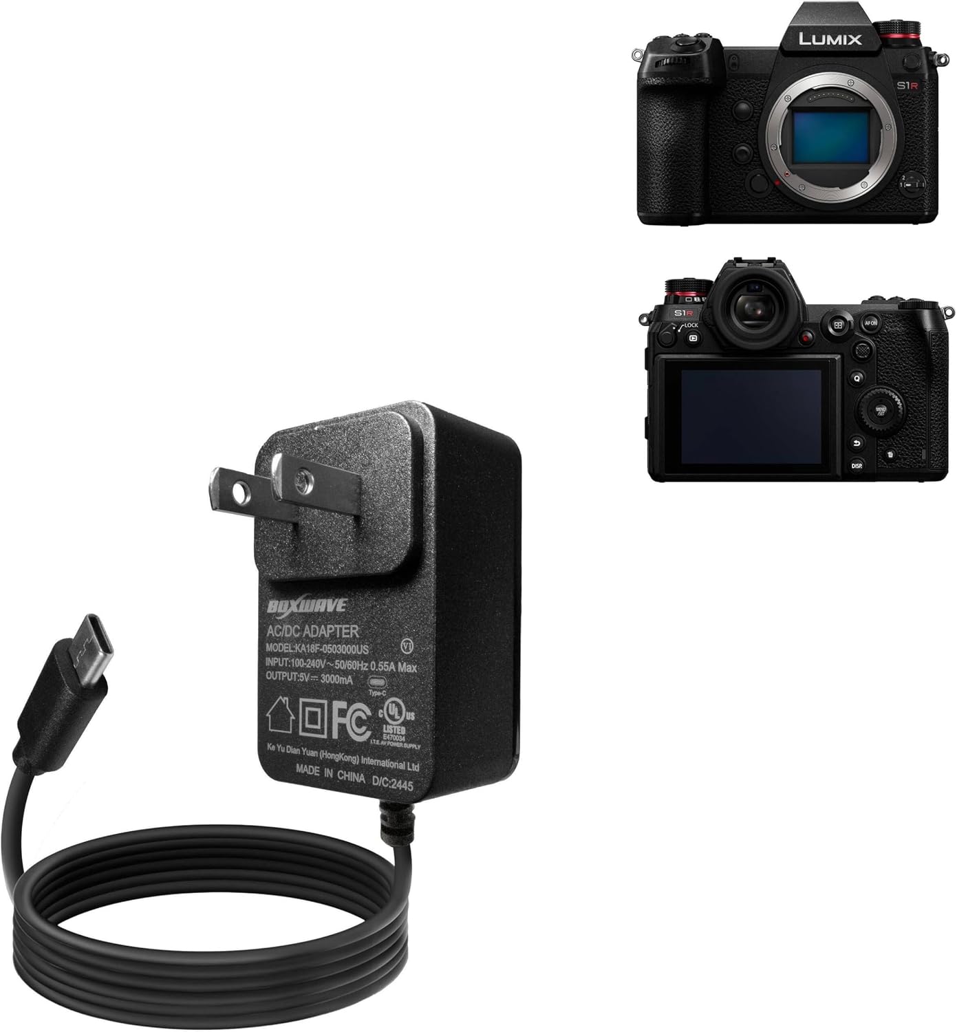 BoxWave Charger Compatible with Panasonic Lumix S1R - Wall Charger Direct 15W, Rapid Charge Your Device with Built-in 3ft Cable