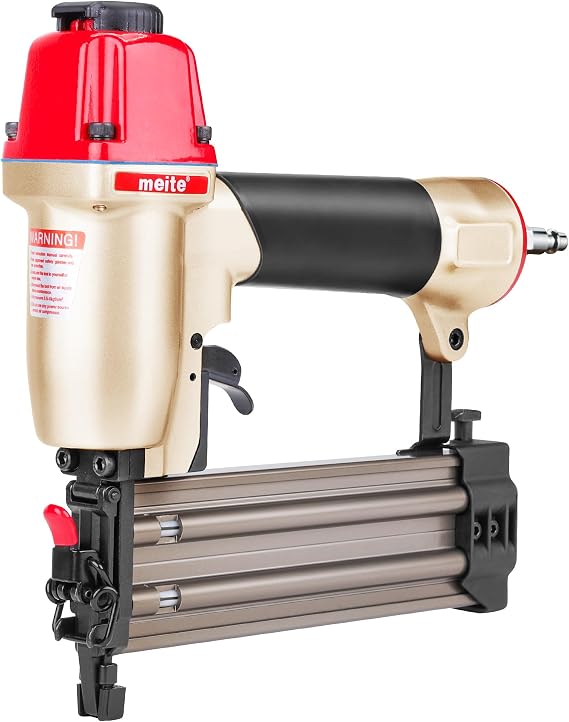 meite F50C Pneumatic Brad Nailer with Safety Nose, Air 18 Gauge Brad Nailer Small Finish Nail Gun for Trim Work, Fires 18 Gauge Brad Nails 5/8 Inch to 2 Inch
