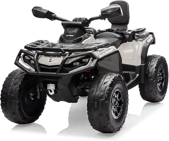 24V Kids Ride On Car,2 Seater Licensed Can-Am Electric ATV Car for Kids,4 Wheeler 4WD Ride On Electric Toy Car with Bluetooth,Led,3 Speeds,Leather Seats,Grey