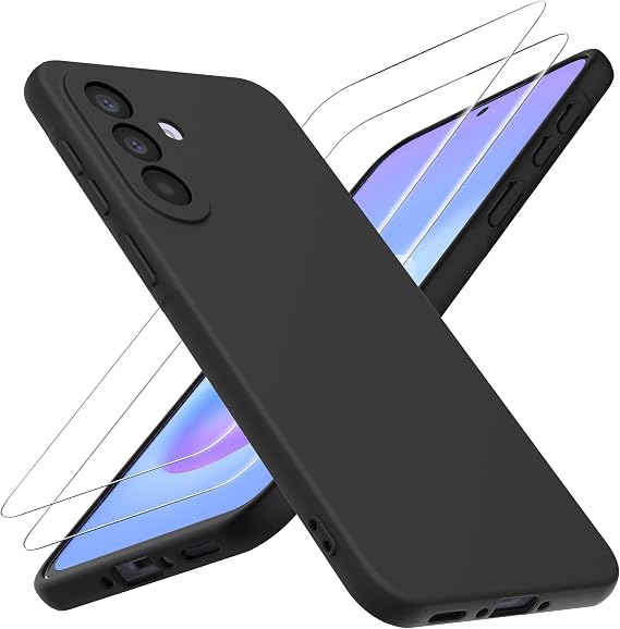 WFTE Liquid Silicone Case for Samsung Galaxy A57 5G, with 2X HD Screen Protectors,Shockproof Drop Scuff Protection,Ultra-Slim,Soft-Touch,Protective Thin Phone Cover for Samsung A57 5G(Black)