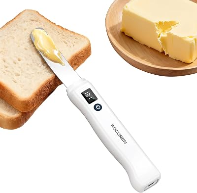 Rocoren Heating Butter Knife, 304 Stainless Steel Cold Butter Spreader,Real-time Smart Display Temp & Battery,Dual Temp Modes for Cheeses,Preserves,Other Spreads with Ease,for Kitchen,Restaurant,Party