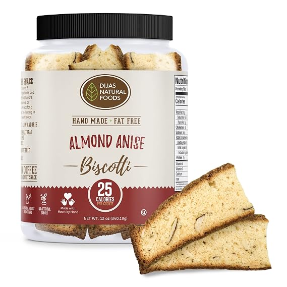 DIJAS Natural Foods, Individually Wrapped Fat Free Biscotti Cookies, All Natural Preservative Free Ingredients, Delicious Low Calorie Snack (12 oz, Almond Anise)