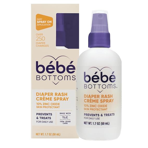 Bebe Bottoms Baby Diaper Rash Cream Spray, No-Rub Touch Free Application for Sensitive Skin 1.7oz (50 ml)
