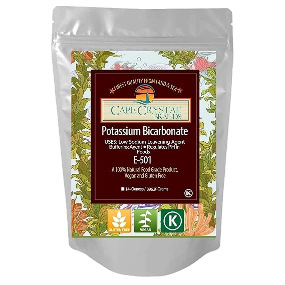 Potassium Bicarbonate 14-oz USP Food Grade Crystalline Powder - Baking Soda Substitute Good Salt Alternative - Gluten Free, Non-GMO, Kosher Certified