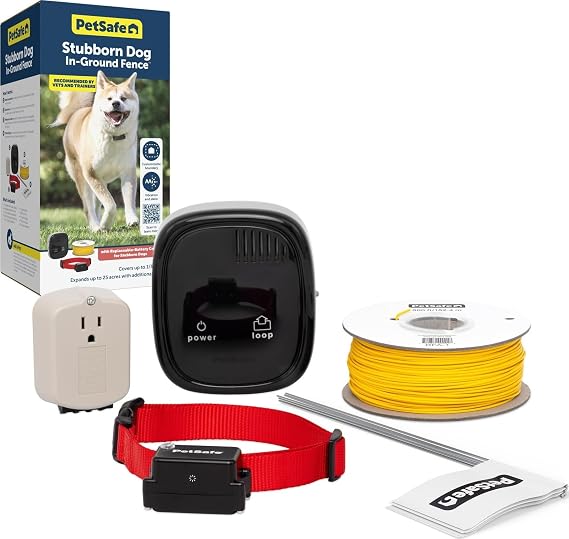 PetSafe Stubborn Dog In-Ground Fence, Up to 1/3 Acre | Includes 500 Ft Wire for 1/3 Acre, Expandable to 25 Acres, Tone, Vibration, Static, DIY Install, Dogs 8 lb+, Neck 6-28 in