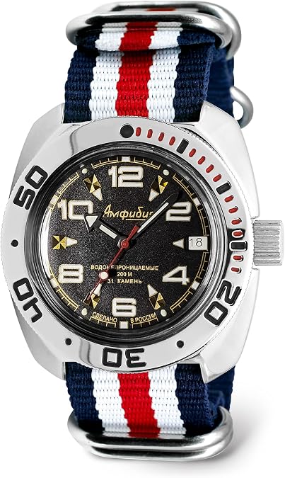 VOSTOK | Amphibian Automatic Self-Winding Russian Diver Wrist Watch | WR 200m | Amphibia 710335 | Black Dial 40mm Mechanical Watch | Luminous dots
