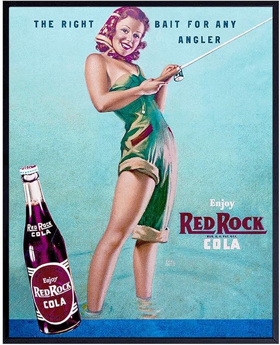 Fishing Pinup Girl - Unframed Wall Art Print - Great for Lake or Beach House, Man Cave - Chic Home Decor - Unique Gift for Fishermen, Anglers - Vintage 1950s Red Rock Ad - Ready to Frame (8x10) Photo
