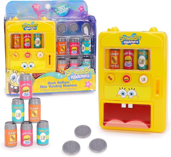 Toyland Spongebob Squarepants Mini Vending Machine Playset - Rock Bottom Pretend Play Toy with Coins & Drinks Accessories - Fun Gift for Kids Ages 3+