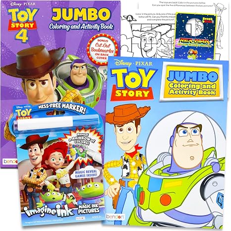 Disney Toy Story Coloring and Activity Book Set for Kids - 4 Pc Bundle with Toy Story Activity Book, Coloring Books and Door Hanger (Buzz Lightyear Woody Party Favors)