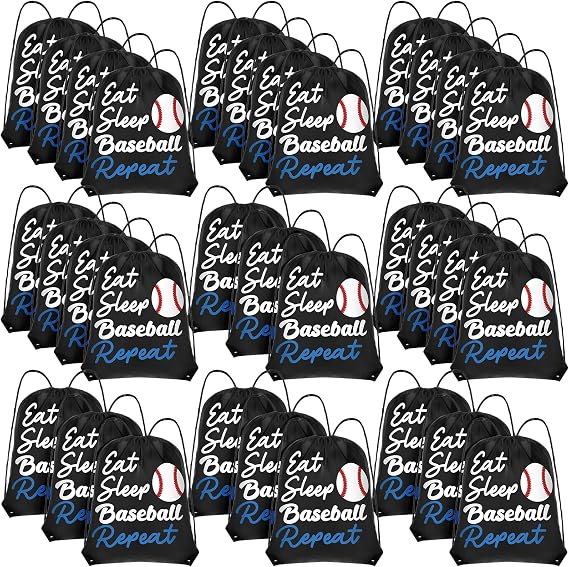 Windyun 32 Pcs Ball Drawstring Backpack Bulk Sport Gym Drawstring Bag Polyester Lightweight Cinch Bags(Baseball)