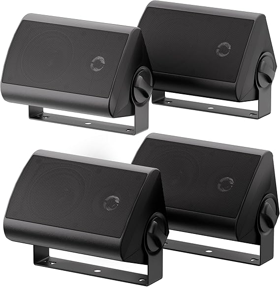 Herdio Passive Outdoor Speakers Wired Waterproof, 4 Inches 2-Way 400W Wall Mounted Speakers with Dome Tweeter, All-Weather Durability, for Patio Porch Backyard (2Pairs, Black)