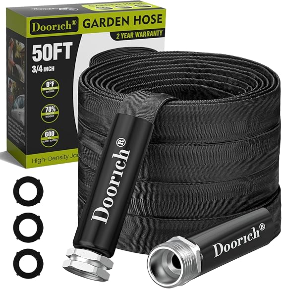 Garden Hose, 50ft Flat Ultra Lightweight Flexible Water Hose Black | Made of TPU Drinking Water Safe Material, Non-Expanding Hose with Aluminum Fittings, No Kink, Leakproof, Burst-Resistant