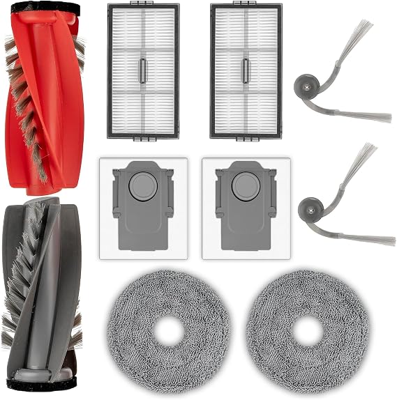 (10 Pack) Saros 10R/ Qrevo CurvX Replacement Parts Compatible with Roborock Saros 10R/ Qrevo CurvX/Saros 20 Robot Vacuum, 2 Roller Brushes, 2 Side Brushes, 2 Dust Bags, 2 HEPA Filters, 2 Mop Pads