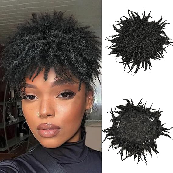 6.5"*6" Afro Braided Black Synthetic Hair Topper with 3 Clips Wiglets Women