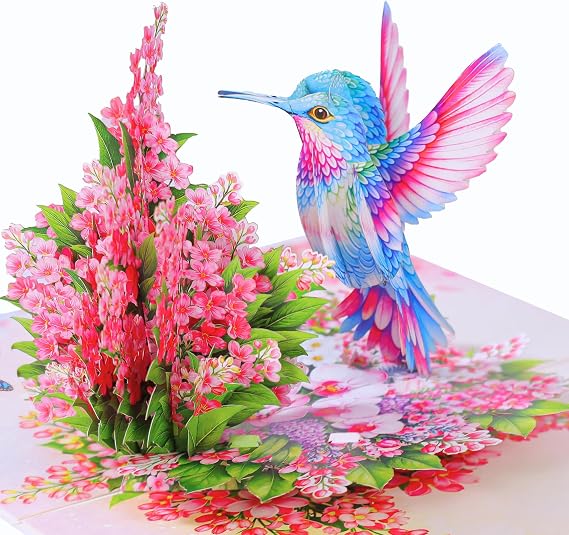 3D Hummingbird Lilac Flower, Birthday Pop up Card for Women, Mom, Wife
