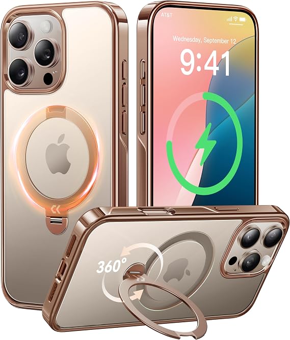 CASEKOO 360 Spin Magnetic Stand for iPhone 16 Pro Case Desert Titanium Gold