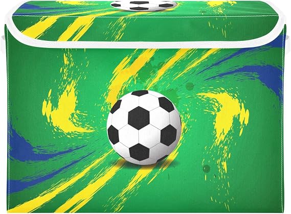 Storage Bins with Lid, Football Soccer Sport Storage Box Organizer Toys Bedroom Nursery, 16.5"x12.6"x11.8" Large Collapsible Storage Cube for Home Office Closet Shelf