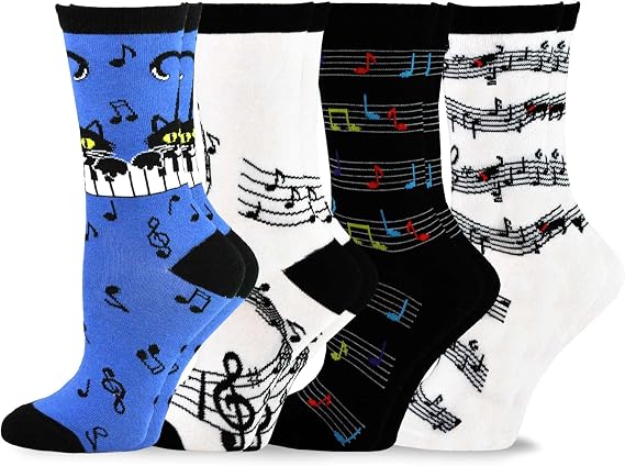 Teehee Funny Cat and Dog Lover Socks - Music Novelty Crew, Knee High, Lowcut, Ankle Multipair for Women and Men