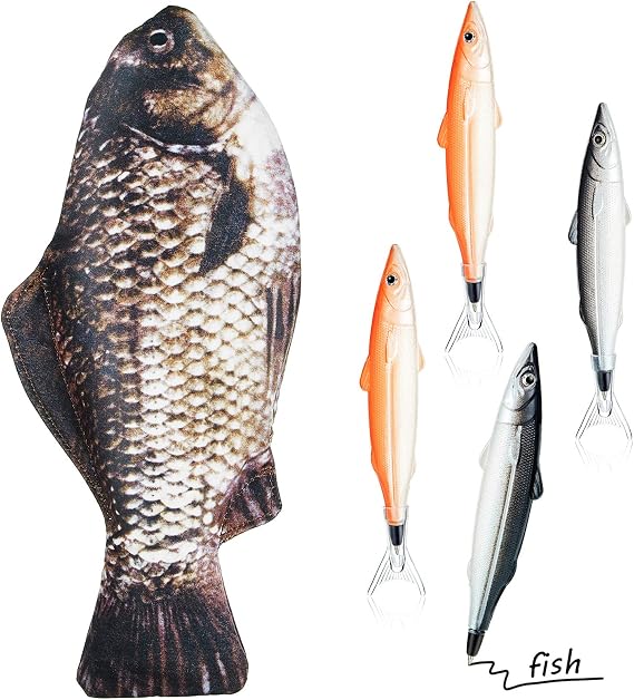 Outus Funny Fish Pencil Case with 4 Fish Pens for Kid, Classic Style, Black